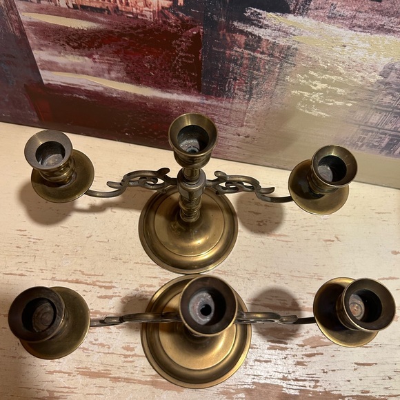 Vintage Solid Brass Brass 3 Arm Candelabra set - Picture 11 of 12